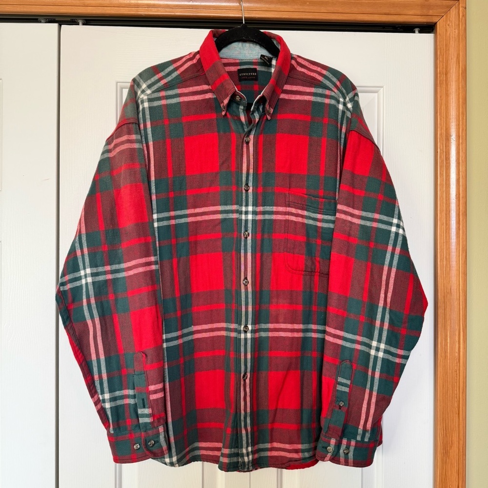 Vintage Structure Cotton Flannel Long Sleeve‎ Shirt